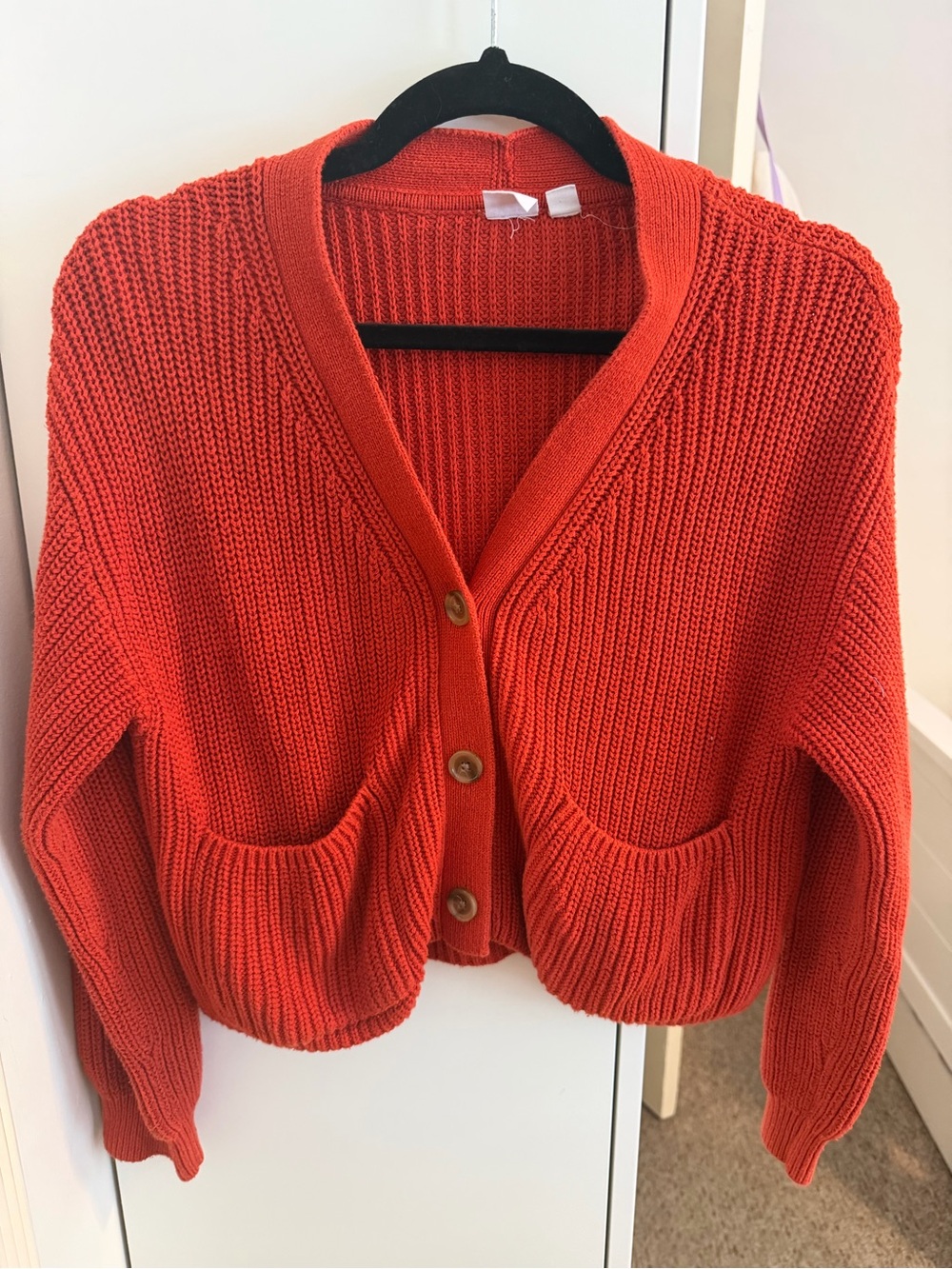 GAP Chunky Button-Front Cardigan - Bright Orange/Red. Size L / 10 (kids)